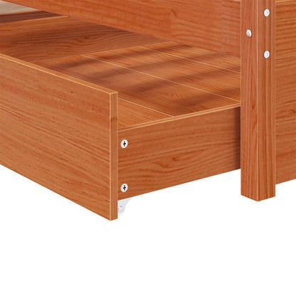 Bed Frame with Drawer with Storage 3 pcs Wax Brown Pine Wood