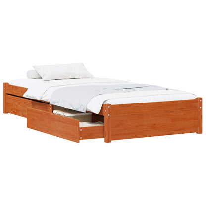 Bed Frame with Drawer with Storage 3 pcs Wax Brown Pine Wood