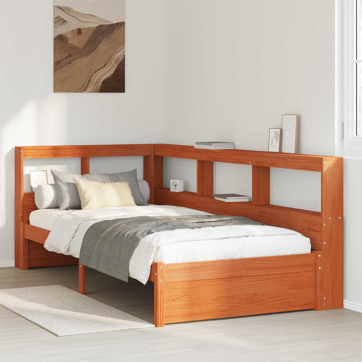 Bookcase Bed with Headboard with Storage Solid Pine Wood