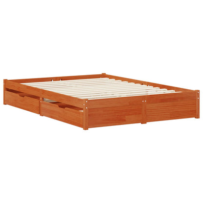 Bed Frame with Drawer with Storage Wax Brown Solid Pine Wood