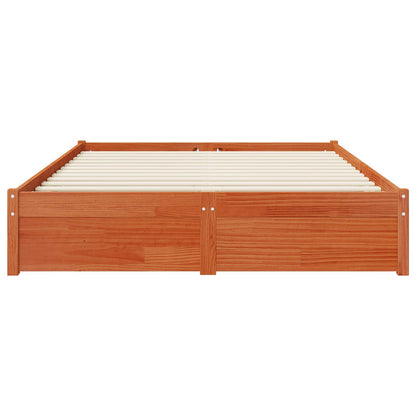 Bed Frame with Drawer with Storage Wax Brown Solid Pine Wood