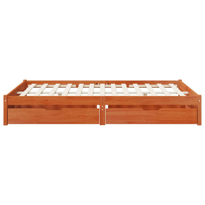 Bed Frame with Drawer with Storage Wax Brown Solid Pine Wood