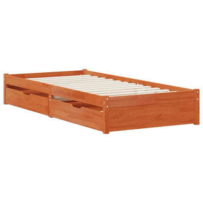 Bed Frame with Drawer with Storage Wax Brown Solid Pine Wood