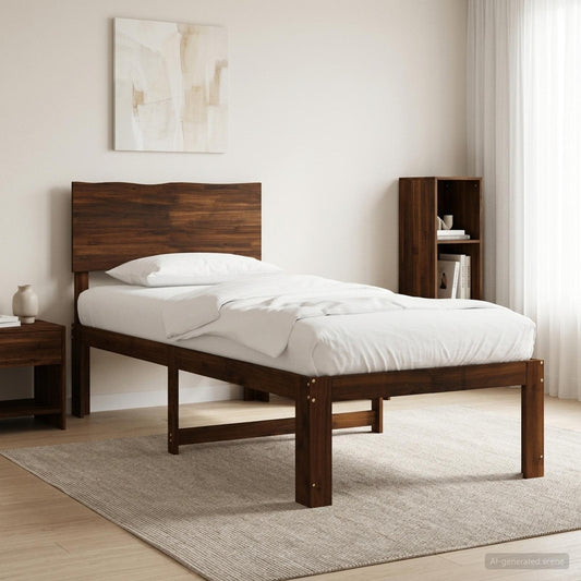 Single Bed Frame with Headboard ROSTOCK Dark Brown 75 x 190 cm