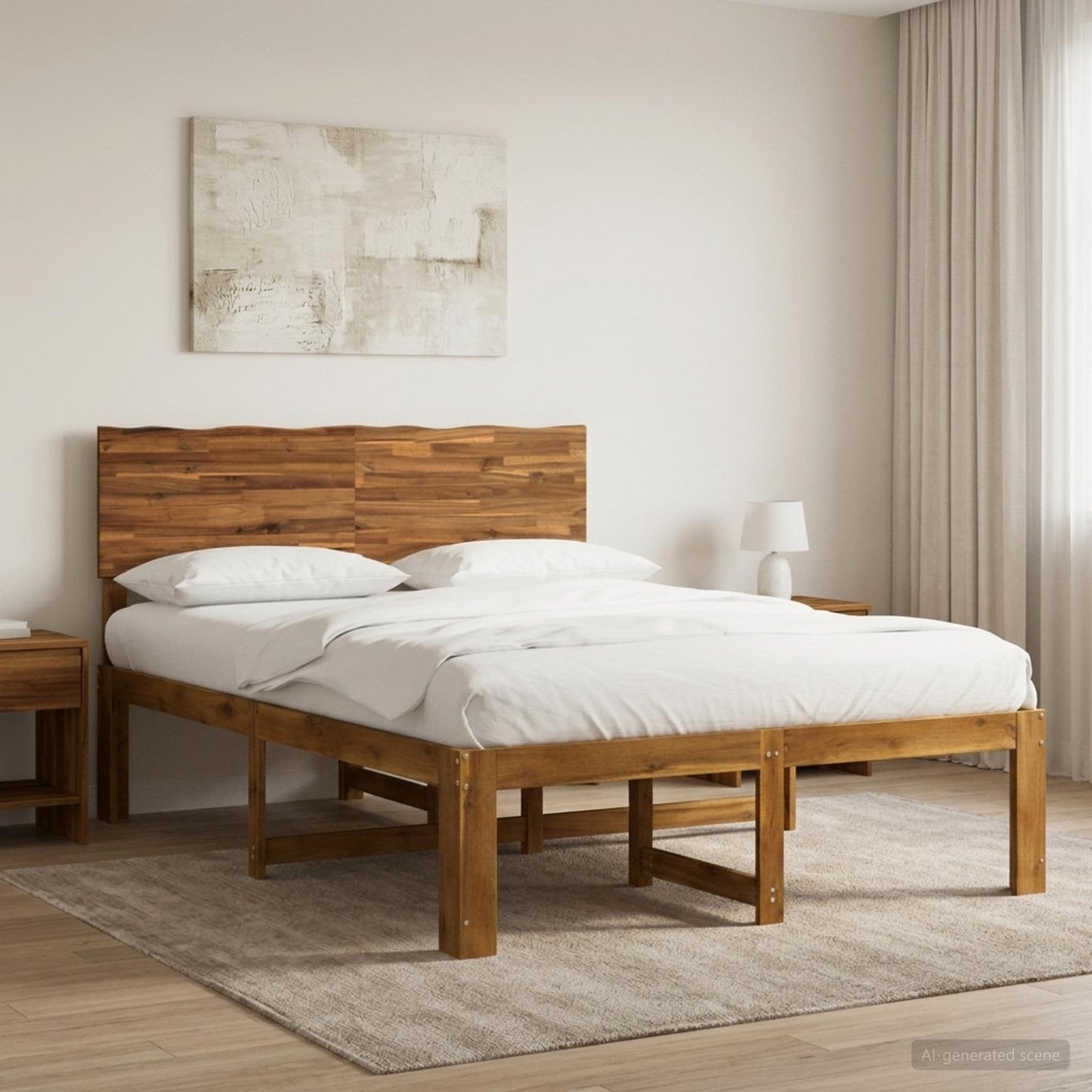Double Bed Frame with Headboard ROSTOCK Natural 120 x 190 cm