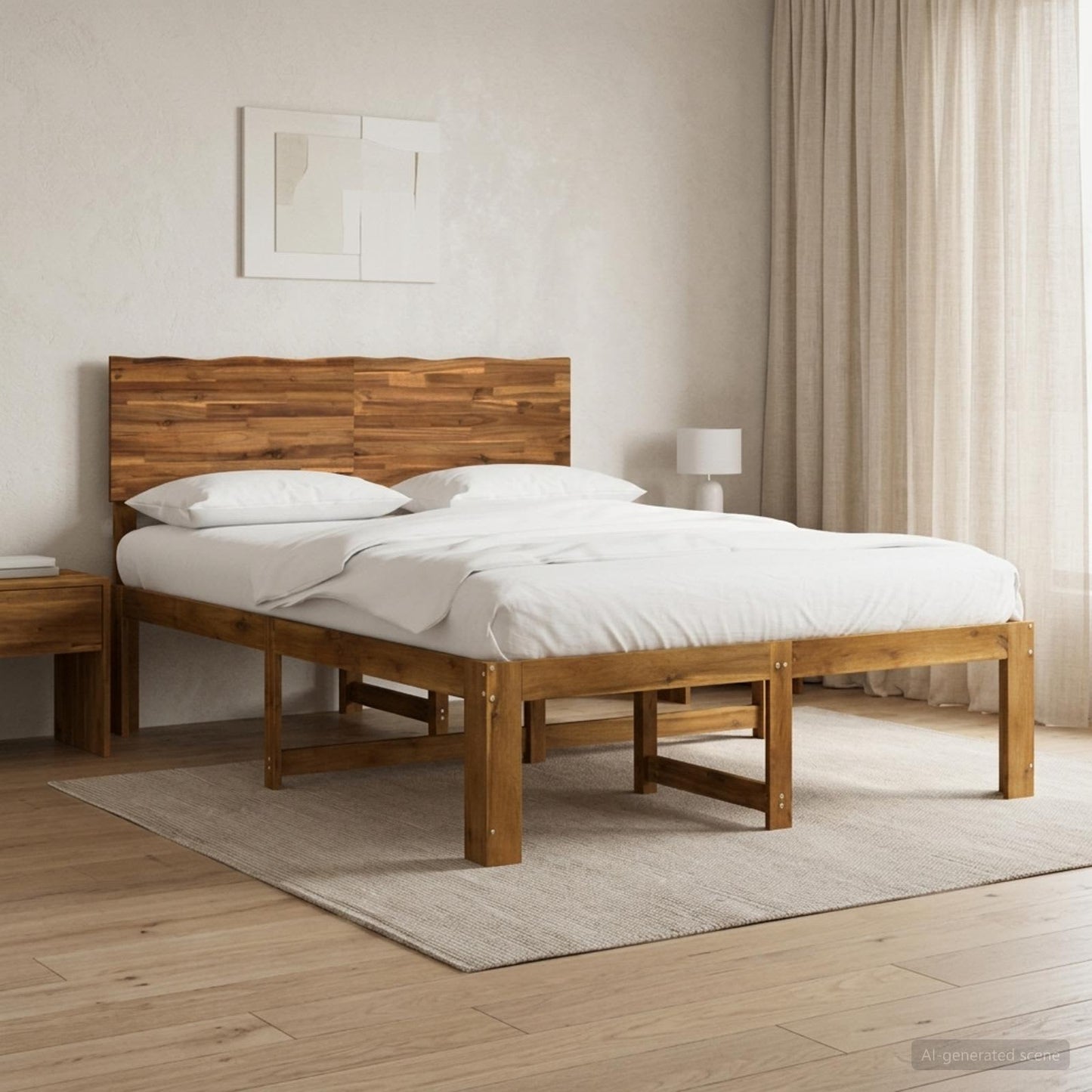 Double Bed Frame with Headboard ROSTOCK Natural 120 x 200 cm