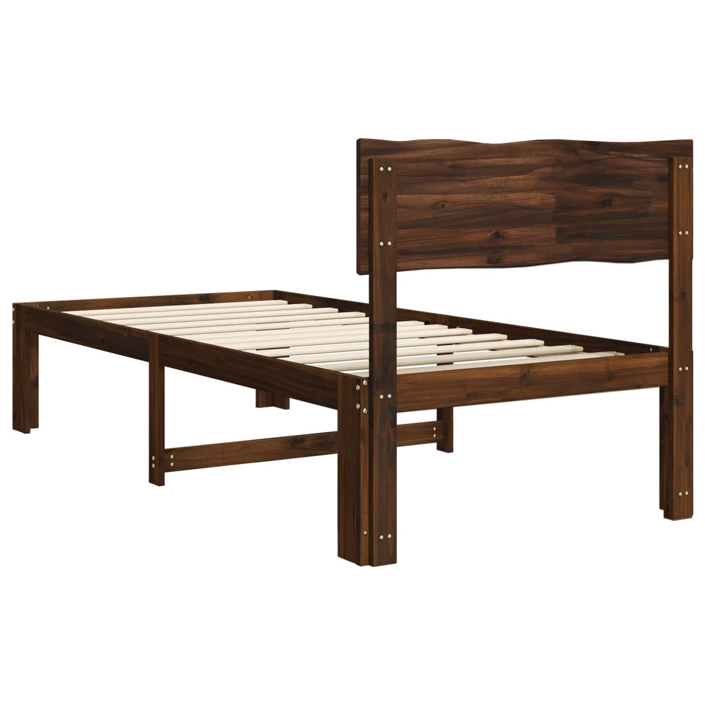 Single Bed Frame with Headboard ROSTOCK Dark Brown 90 x 190 cm