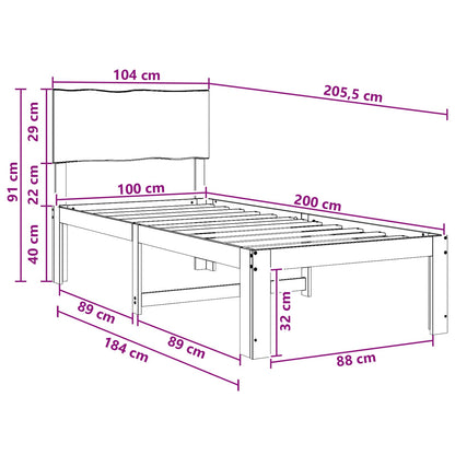 Single Bed Frame with Headboard ROSTOCK Dark Brown 100 x 200 cm