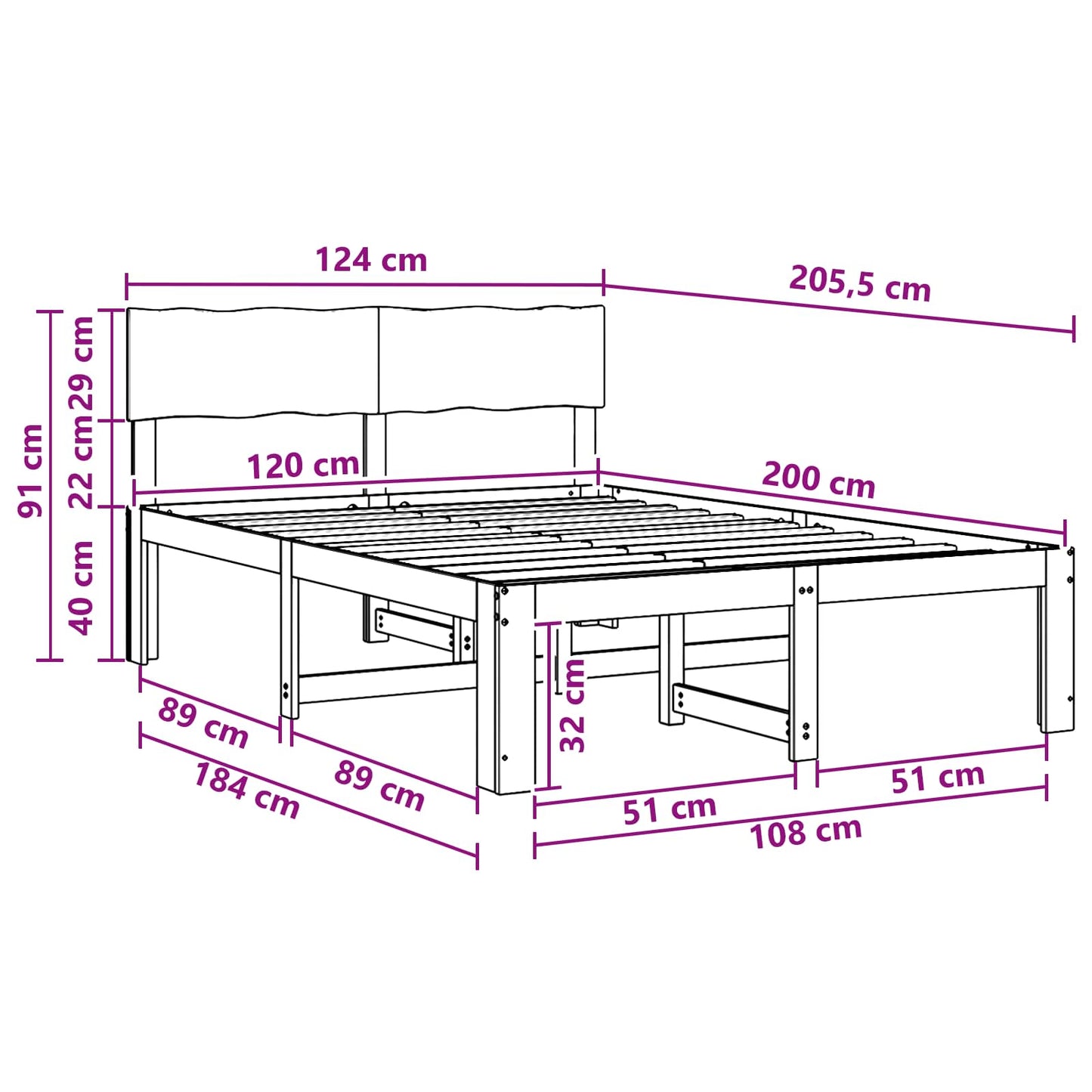 Double Bed Frame with Headboard ROSTOCK White 120 x 200 cm