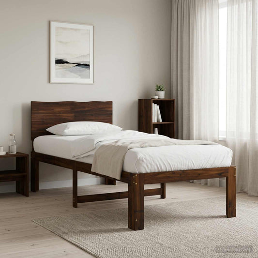 Single Bed Frame with Headboard ROSTOCK Dark Brown 90 x 190 cm