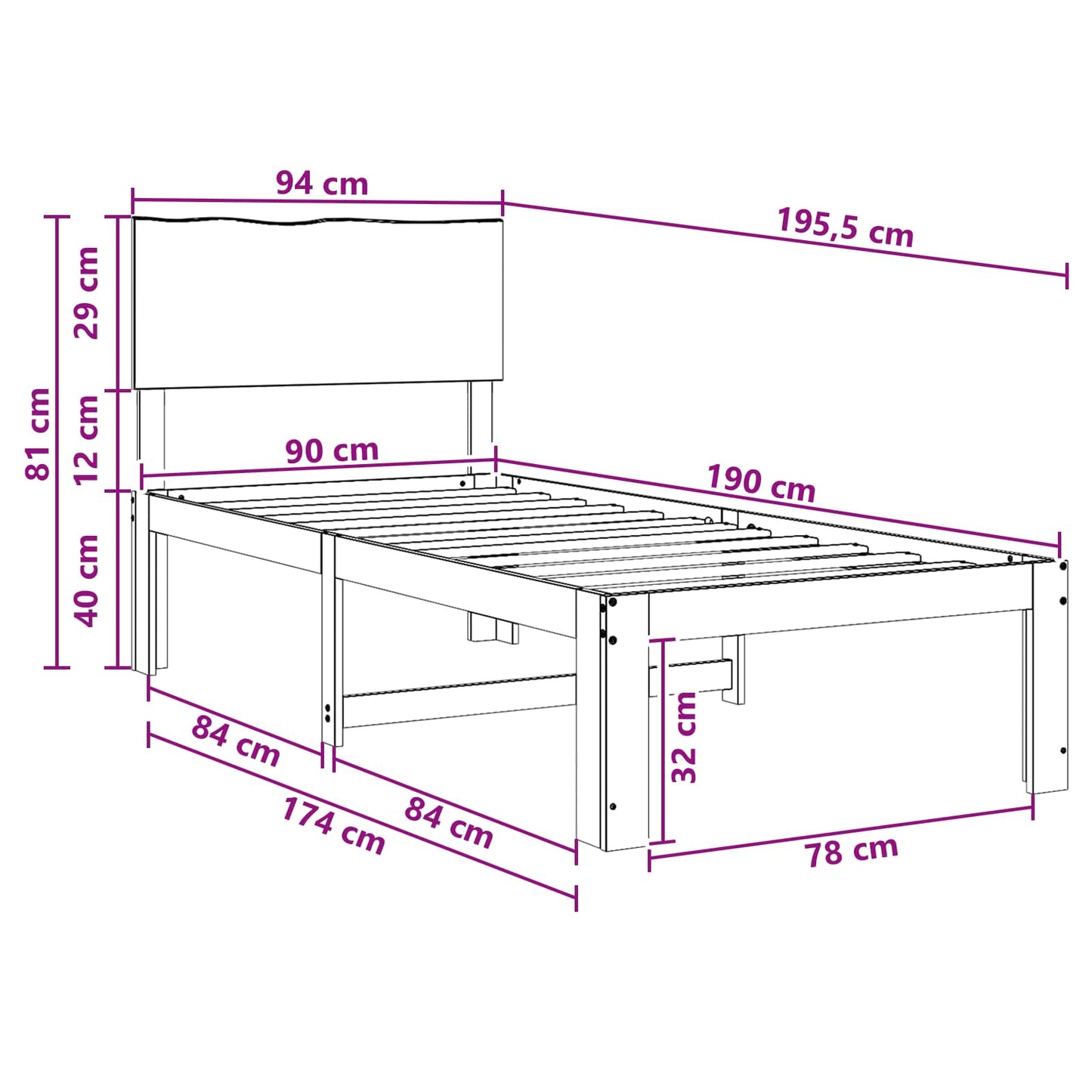 Single Bed Frame with Headboard ROSTOCK Dark Brown 90 x 190 cm