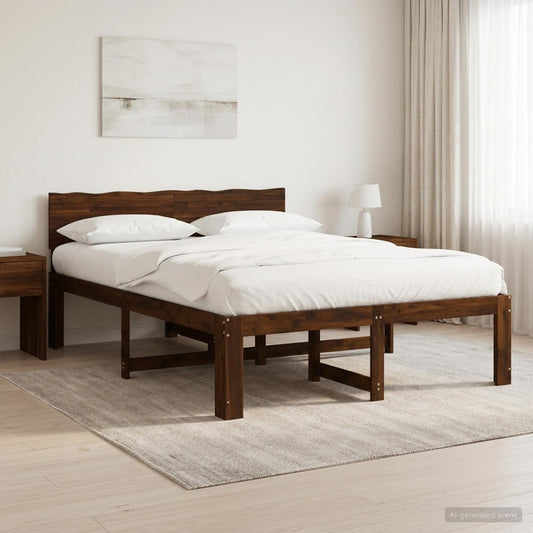 Double Bed Frame with Headboard ROSTOCK Dark Brown 120 x 190 cm