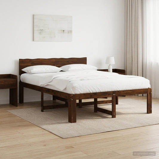 Double Bed Frame with Headboard ROSTOCK Dark Brown 135 x 190 cm