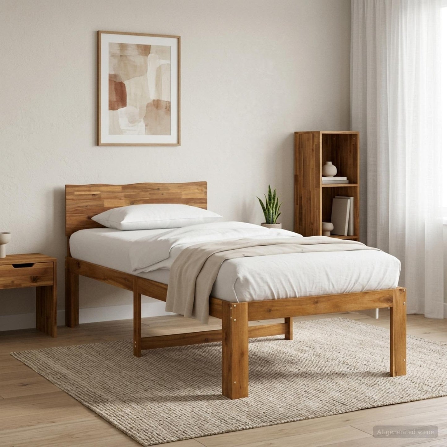 Single Bed Frame with Headboard ROSTOCK Natural 80 x 200 cm