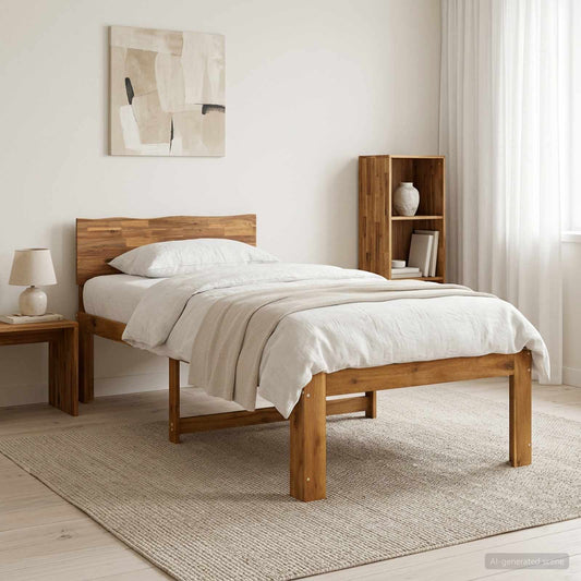 Single Bed Frame with Headboard ROSTOCK Natural 90 x 200 cm