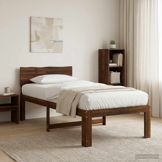 Single Bed Frame with Headboard ROSTOCK Dark Brown 100 x 200 cm