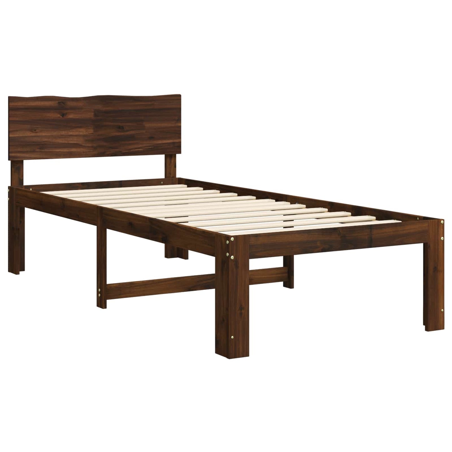 Single Bed Frame with Headboard ROSTOCK Dark Brown 100 x 200 cm