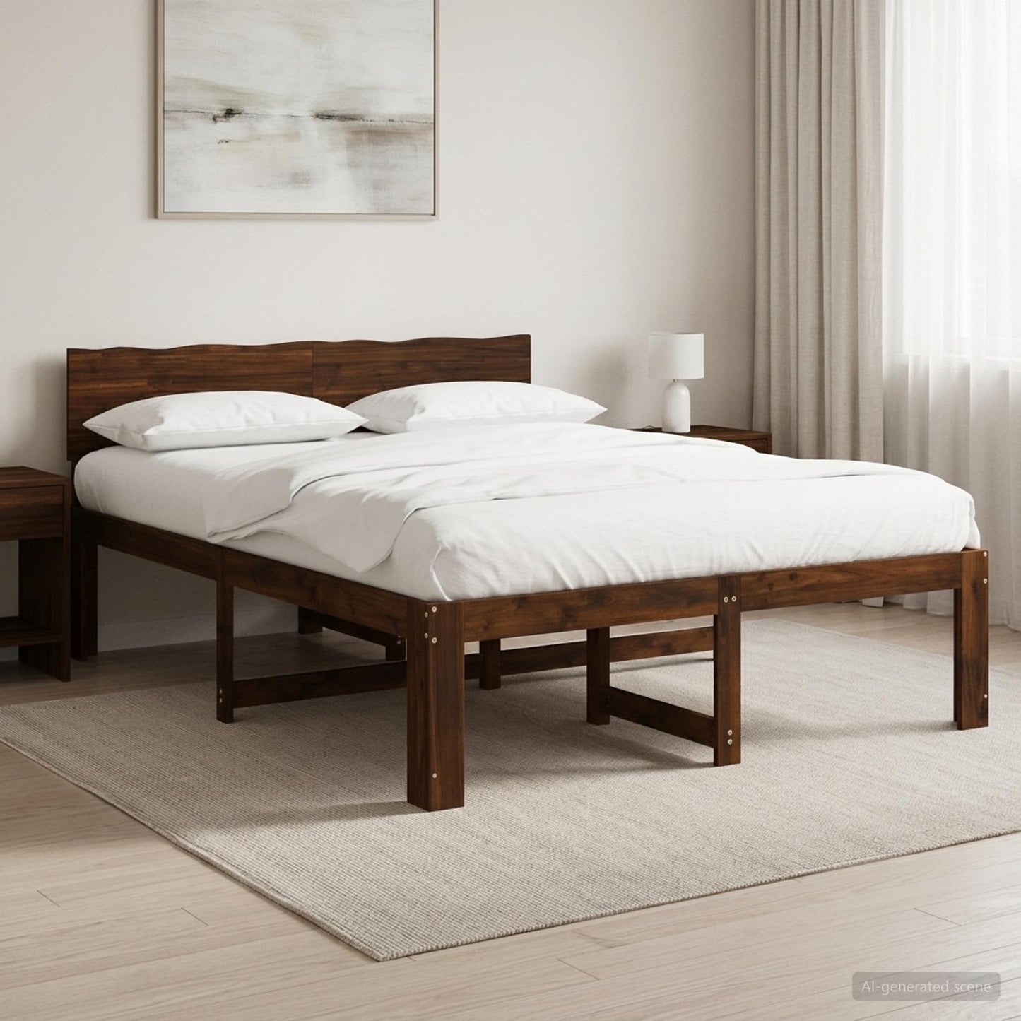 Double Bed Frame with Headboard ROSTOCK Dark Brown 120 x 200 cm