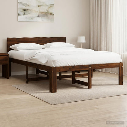 Double Bed Frame with Headboard ROSTOCK Dark Brown 140 x 200 cm