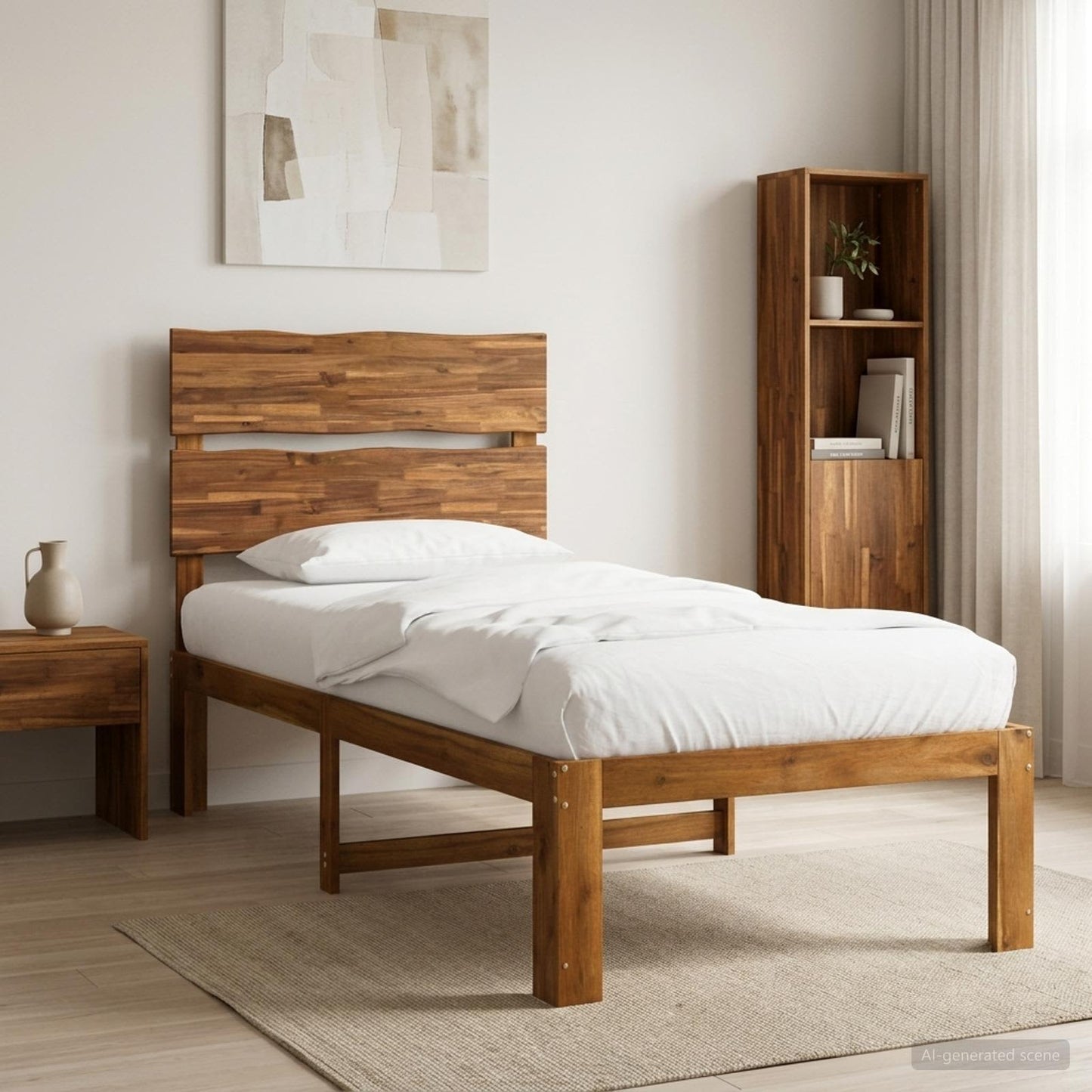Single Bed Frame with Headboard ROSTOCK Natural 80 x 200 cm