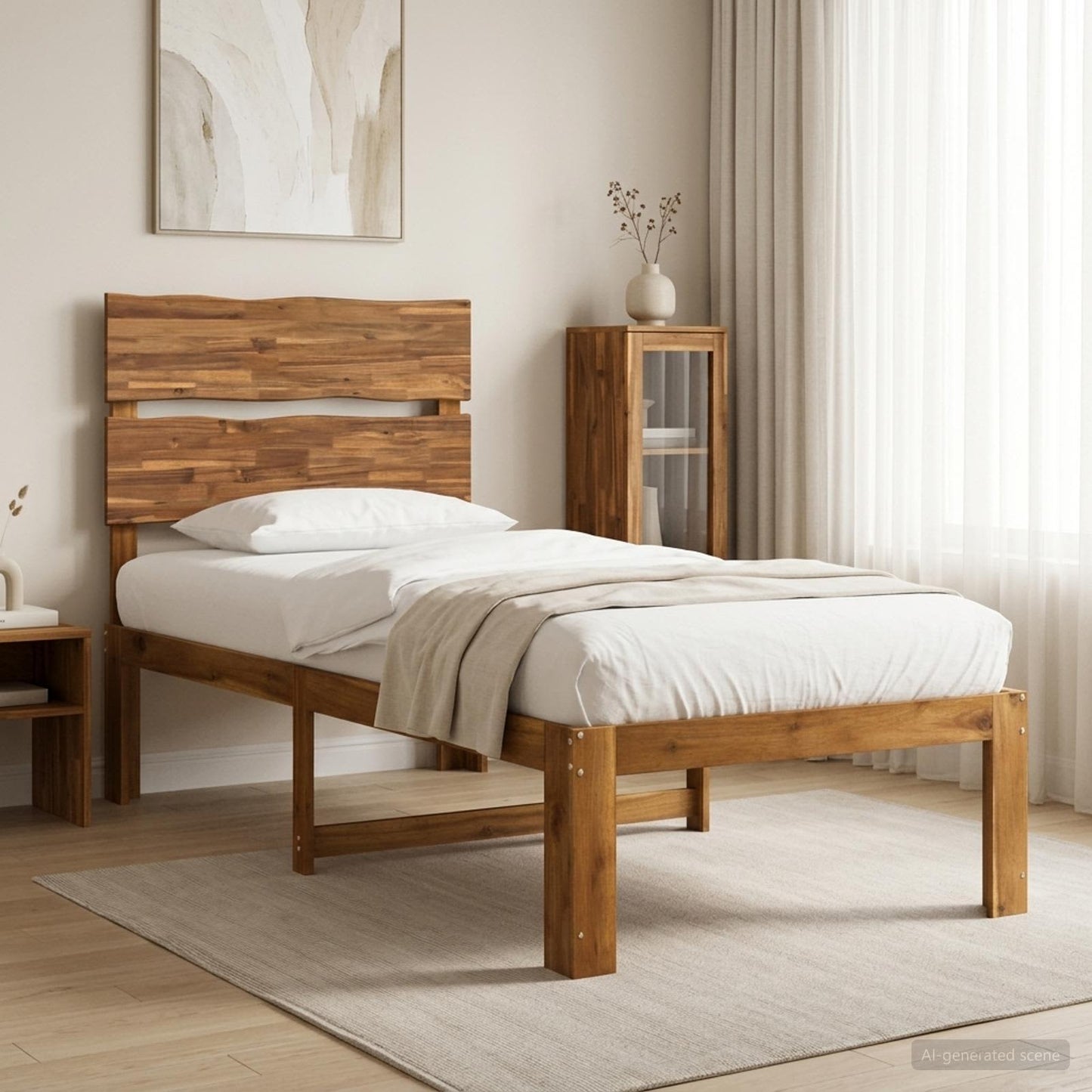 Single Bed Frame with Headboard ROSTOCK Natural 100 x 200 cm