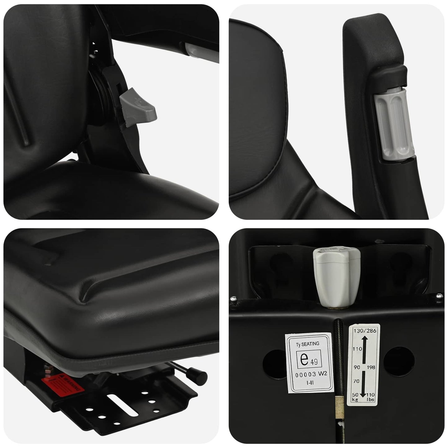 Tractor Seat with Suspension Black 60 x 58 x 72 cm