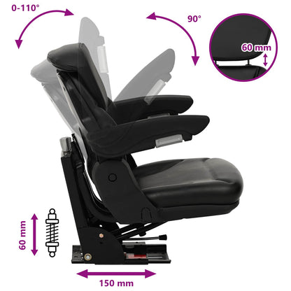 Tractor Seat with Suspension Black 60 x 58 x 72 cm