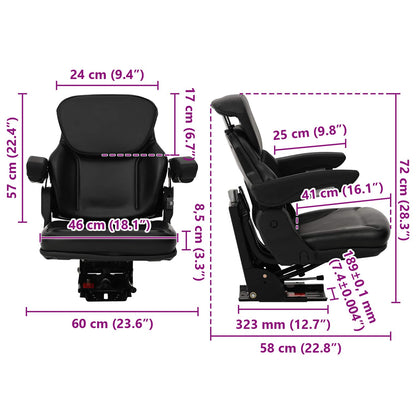 Tractor Seat with Suspension Black 60 x 58 x 72 cm