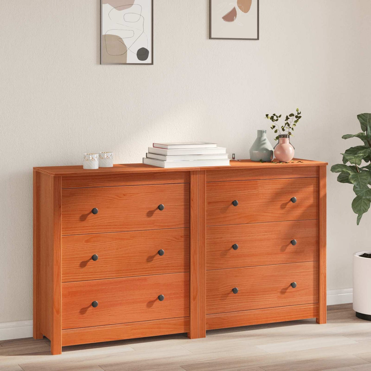 Sideboard 2 pcs Wax Brown 140 x 35 x 80 cm Solid Pine Wood