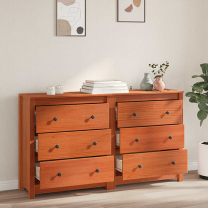 Sideboard 2 pcs Wax Brown 140 x 35 x 80 cm Solid Pine Wood