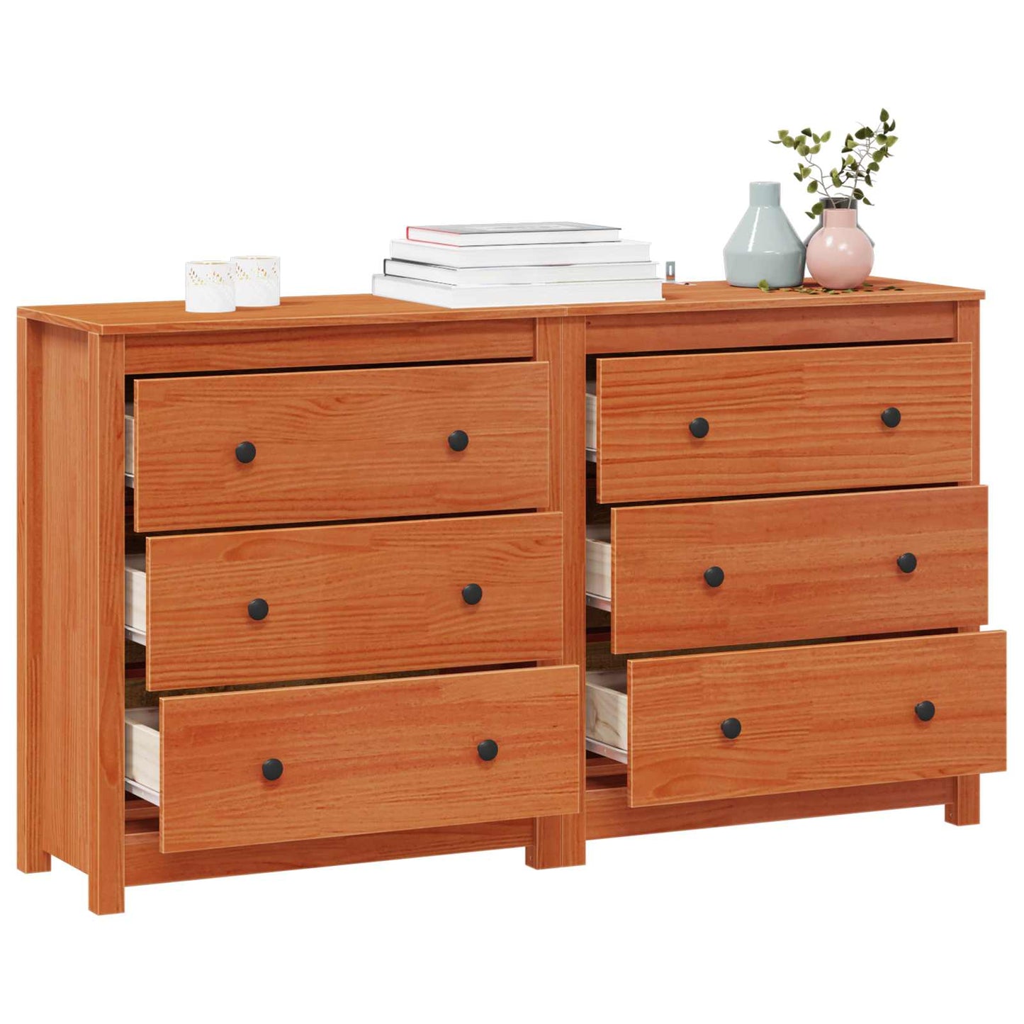 Sideboard 2 pcs Wax Brown 140 x 35 x 80 cm Solid Pine Wood