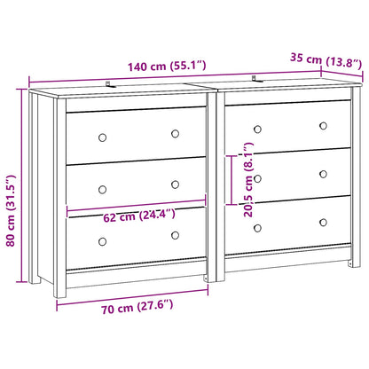 Sideboard 2 pcs Wax Brown 140 x 35 x 80 cm Solid Pine Wood