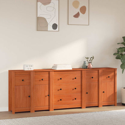 Sideboard with Drawer 5 pcs Wax Brown Solid Pine Wood