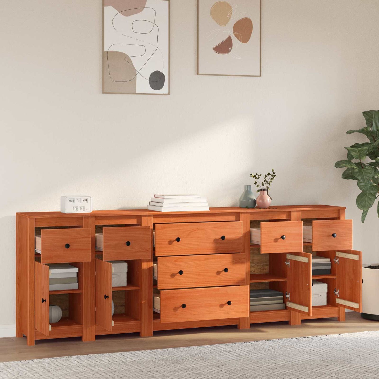 Sideboard with Drawer 5 pcs Wax Brown Solid Pine Wood