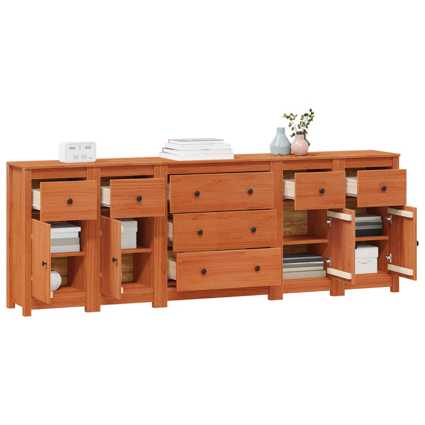 Sideboard with Drawer 5 pcs Wax Brown Solid Pine Wood