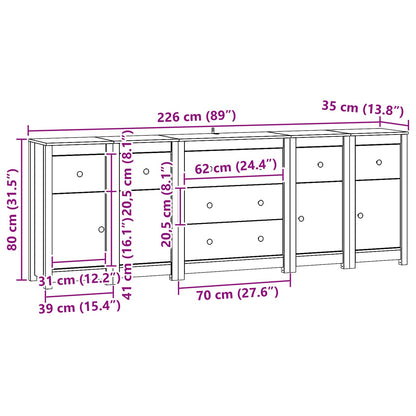 Sideboard with Drawer 5 pcs Wax Brown Solid Pine Wood