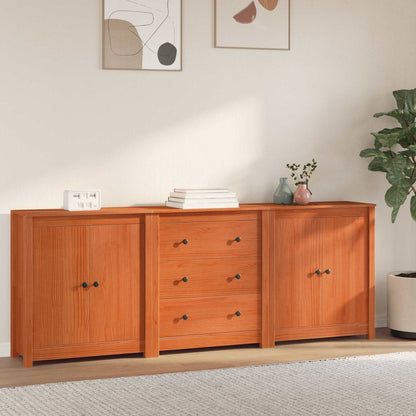 Sideboard with Drawer 3 pcs Wax Brown Solid Pine Wood