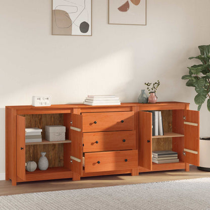 Sideboard with Drawer 3 pcs Wax Brown Solid Pine Wood