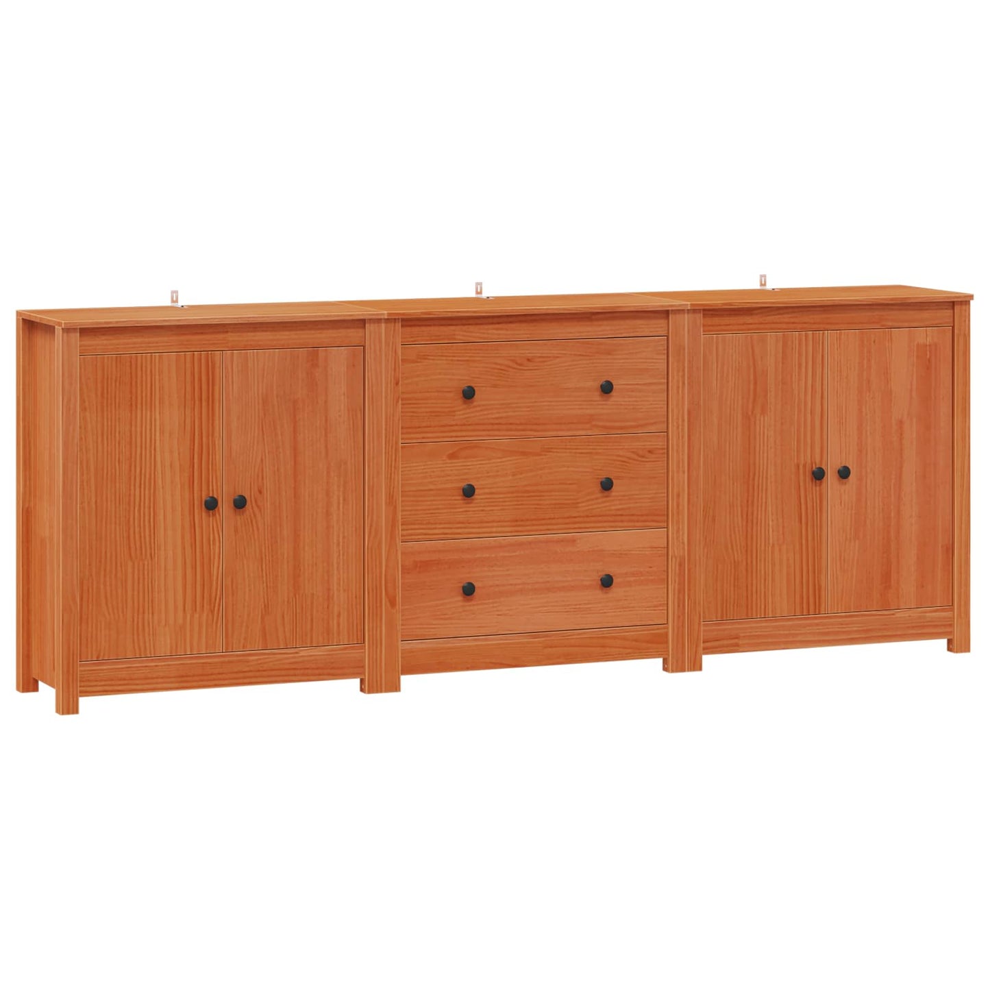 Sideboard with Drawer 3 pcs Wax Brown Solid Pine Wood