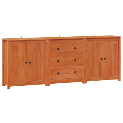 Sideboard with Drawer 3 pcs Wax Brown Solid Pine Wood