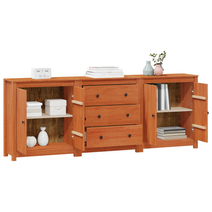 Sideboard with Drawer 3 pcs Wax Brown Solid Pine Wood