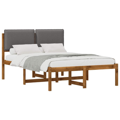 Bed Frame with Upholstered Headboard Natural and Light Grey