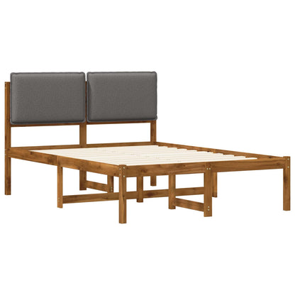 Bed Frame with Upholstered Headboard Natural and Light Grey