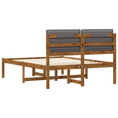 Bed Frame with Upholstered Headboard Natural and Light Grey