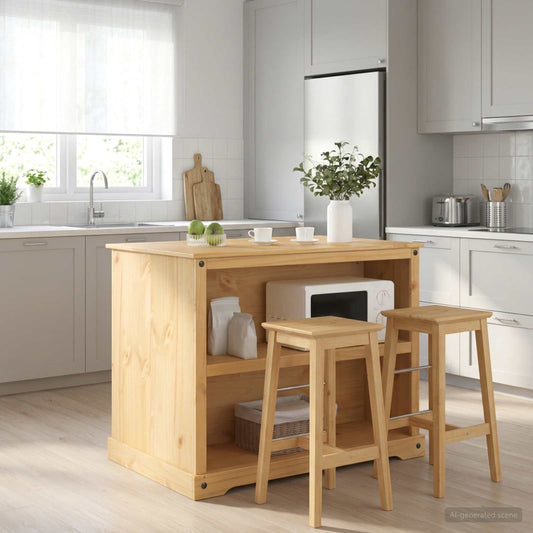 Kitchen Island Set Honey Wax 112 x 77 x 91.5 cm Solid-Pine