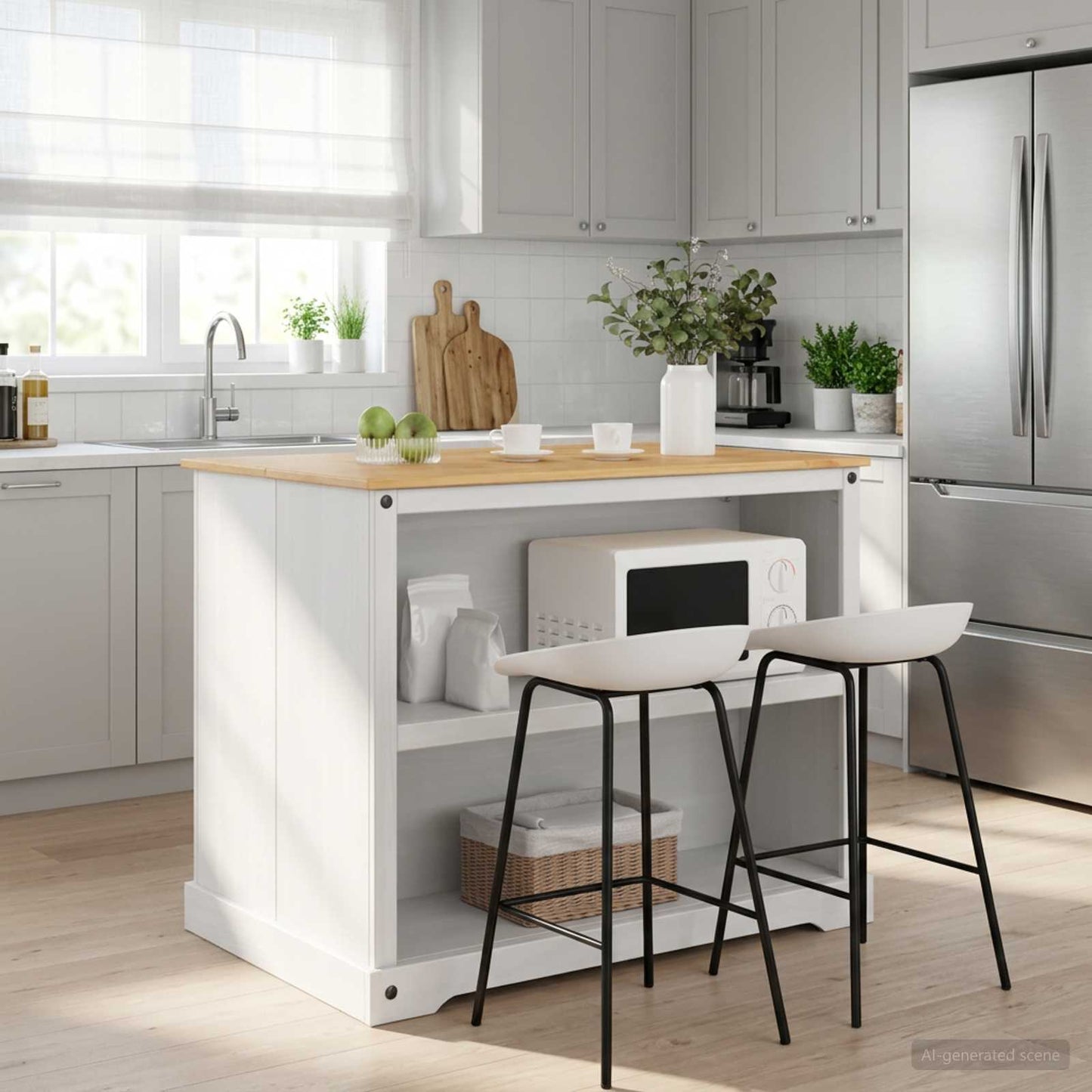 Kitchen Island Set White and Honey Wax 112 x 77 x 91.5 cm