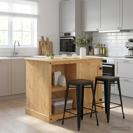 Kitchen Island Set Honey Wax 112 x 77 x 91.5 cm Solid-Pine