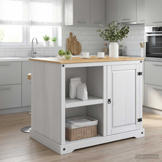 Kitchen Island Set White and Honey Wax 112 x 77 x 91.5 cm