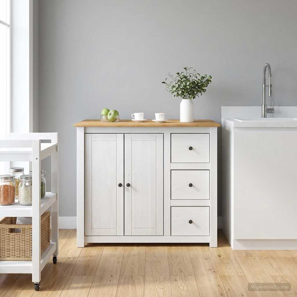 Kitchen Trolley PANAMA 2 pcs White and Honey Wax Solid-Pine