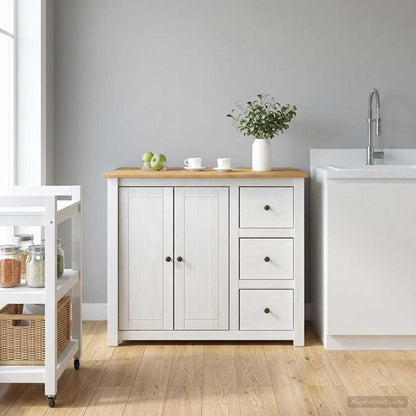 Kitchen Trolley PANAMA 2 pcs White and Honey Wax Solid-Pine